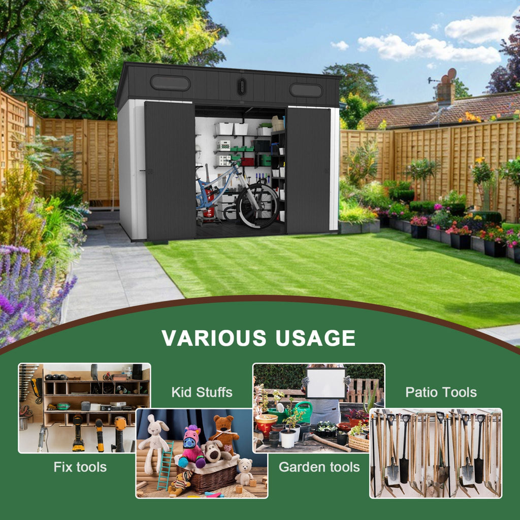 Heavy Duty Weather-Resistant Polypropylene Storage Shed With Floor And Reinforced Steel Frame