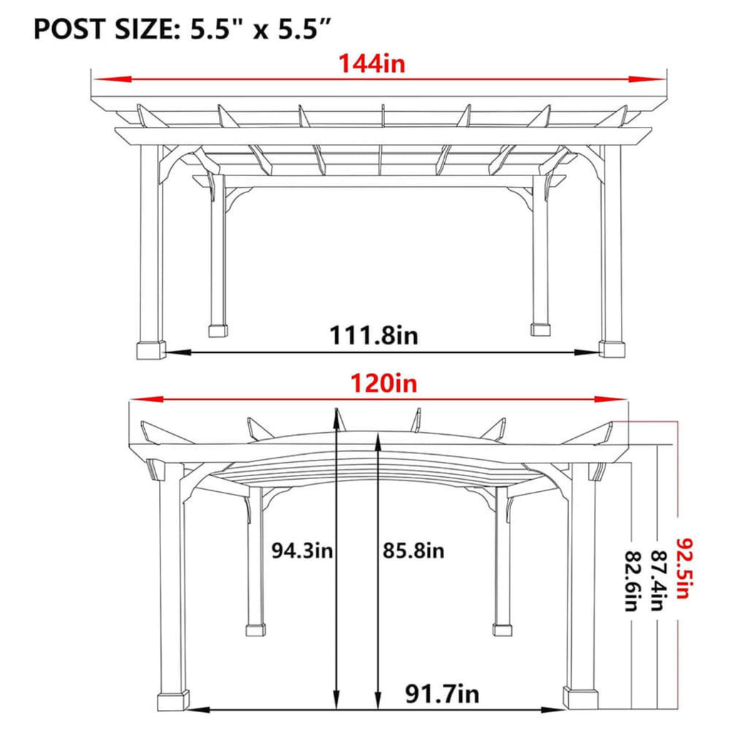 Outdoor All-Season Backyard Patio Cedar Wood Gazebo Pergola With Arched Roof [10x12FT]