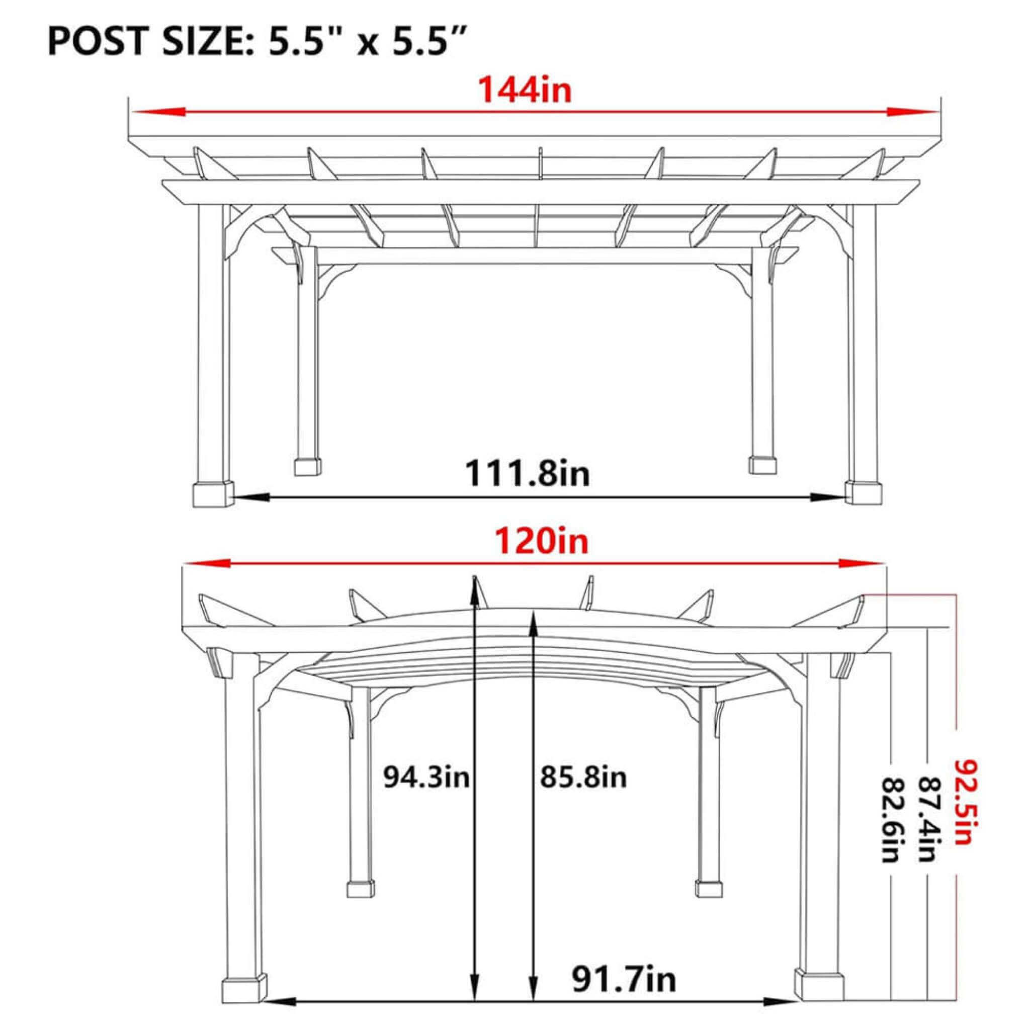 Outdoor All-Season Backyard Patio Cedar Wood Gazebo Pergola With Arched Roof [10x12FT]