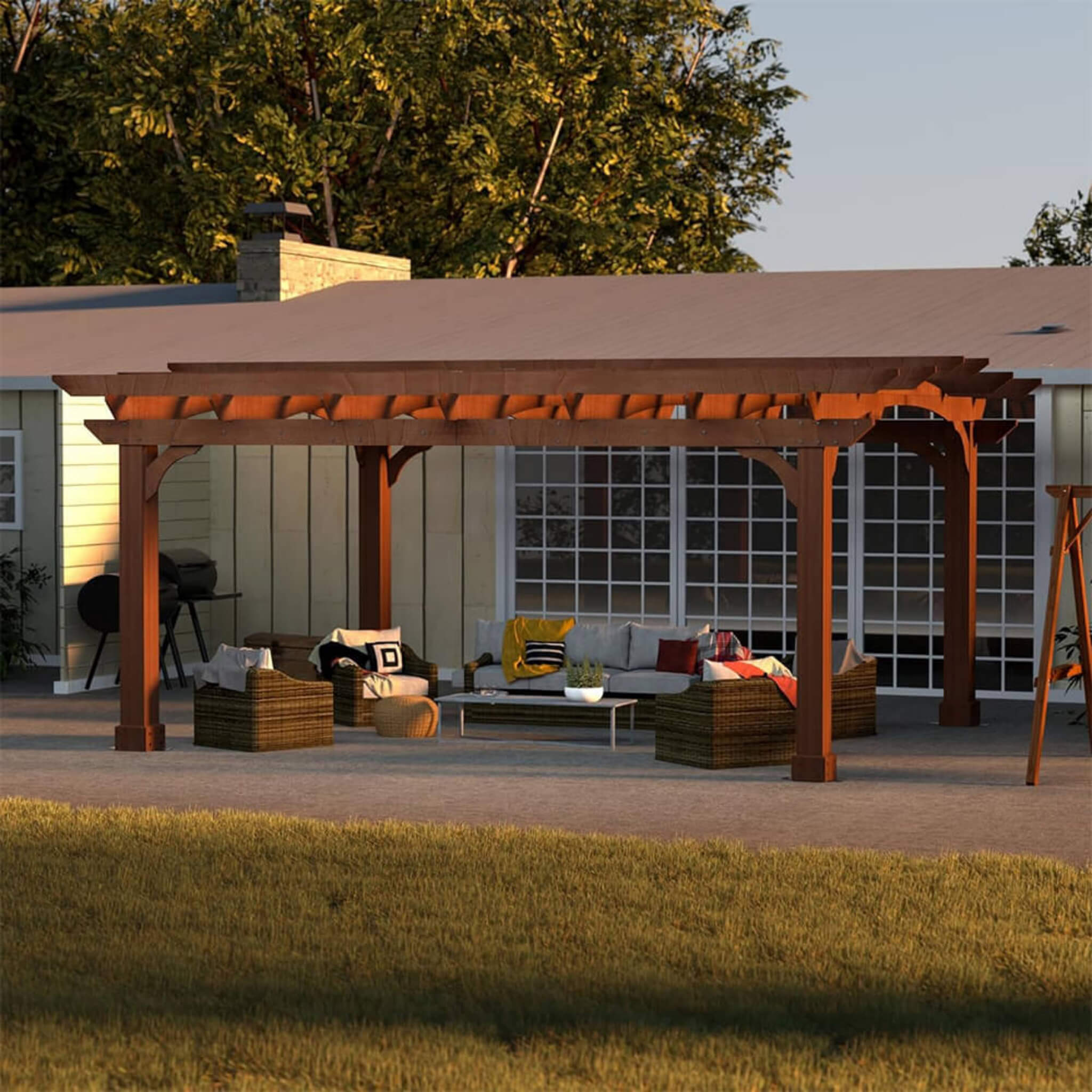 Outdoor All-Season Backyard Patio Cedar Wood Gazebo Pergola With Arched Roof [10x12FT]
