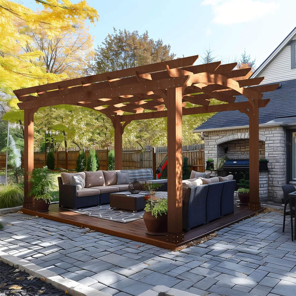 Outdoor All-Season Backyard Patio Cedar Wood Gazebo Pergola With Arched Roof [10x12FT]