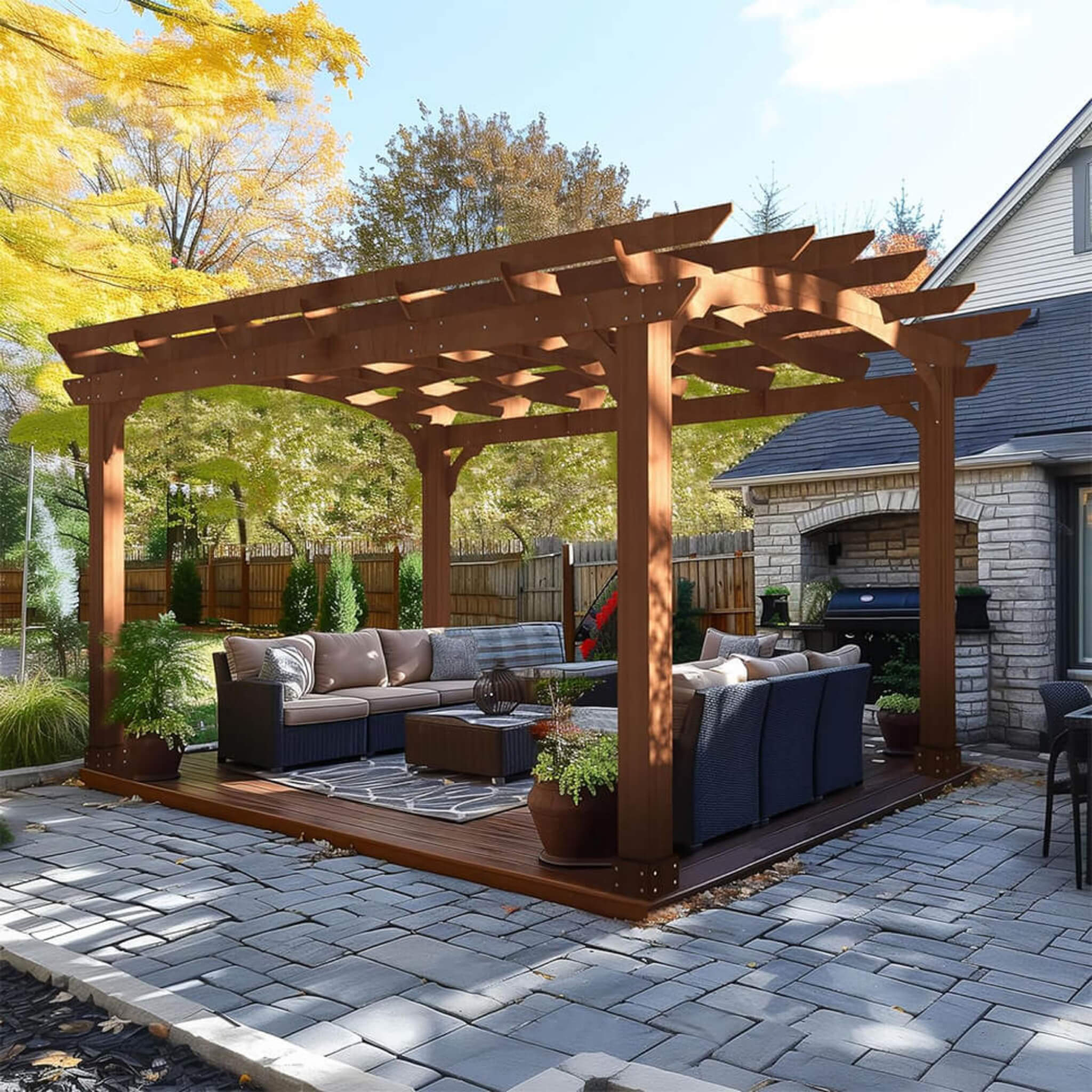 Outdoor All-Season Backyard Patio Cedar Wood Gazebo Pergola With Arched Roof [10x12FT]