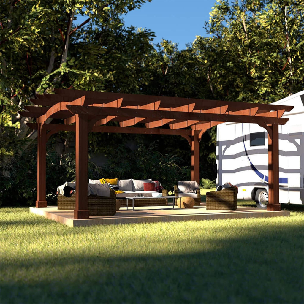 Outdoor All-Season Backyard Patio Cedar Wood Gazebo Pergola With Arched Roof [10x12FT]