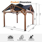 Premium Outdoor Cedar Wood Hardtop Gazebo With Galvanized Steel Roof [12x12FT]