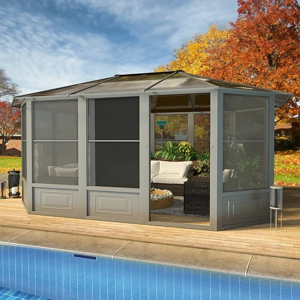 Extra Large Premium Outdoor All-Season Polycarbonate Hardtop Solarium Sunroom With Sliding Doors [12x15FT]