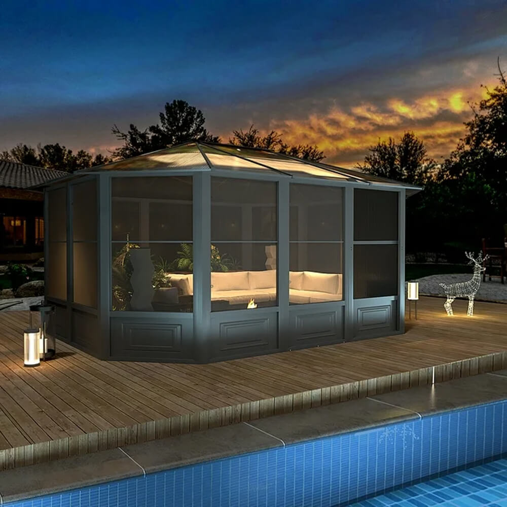 Extra Large Premium Outdoor All-Season Polycarbonate Hardtop Solarium Sunroom With Sliding Doors [12x15FT]