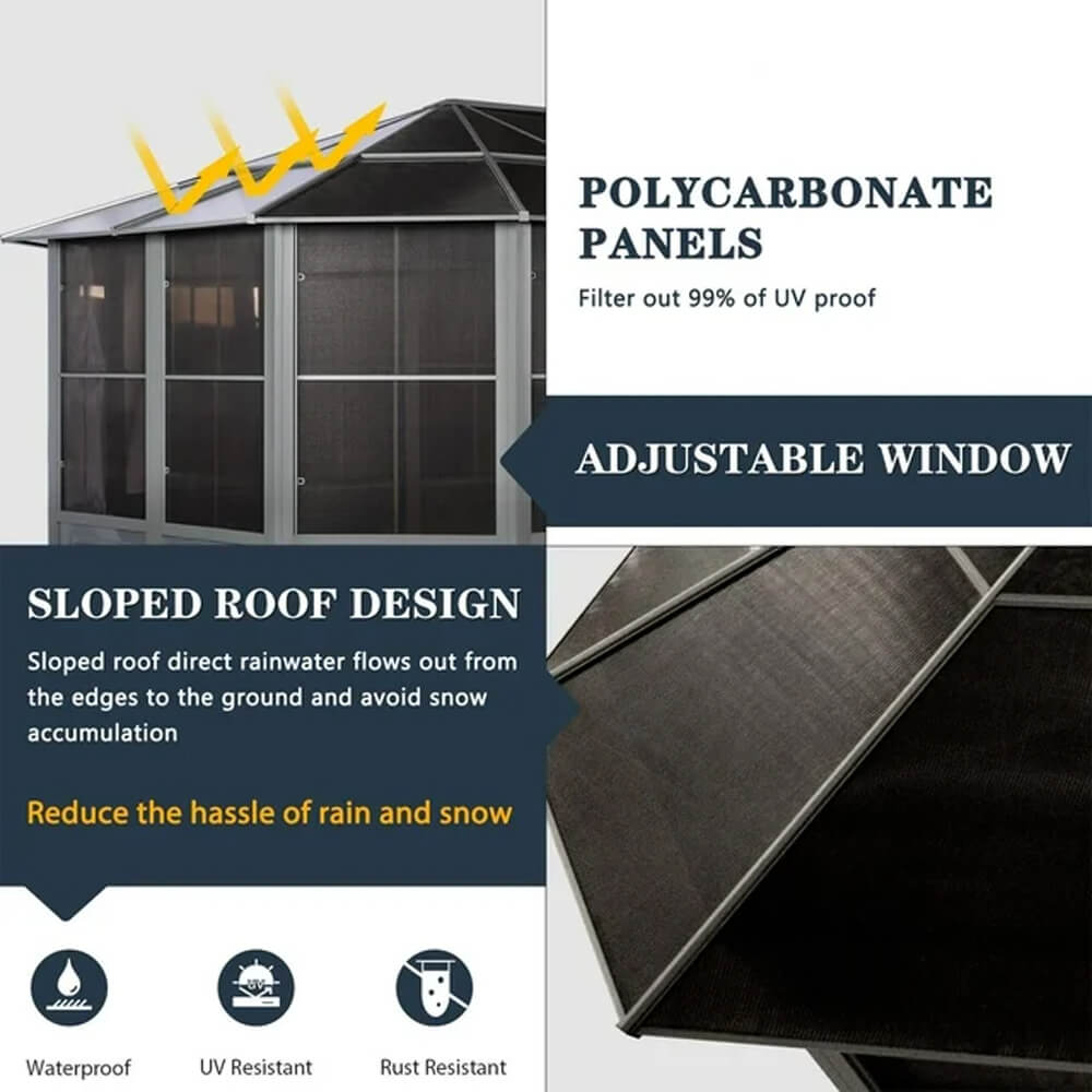 Extra Large Premium Outdoor All-Season Polycarbonate Hardtop Solarium Sunroom With Sliding Doors [12x15FT]