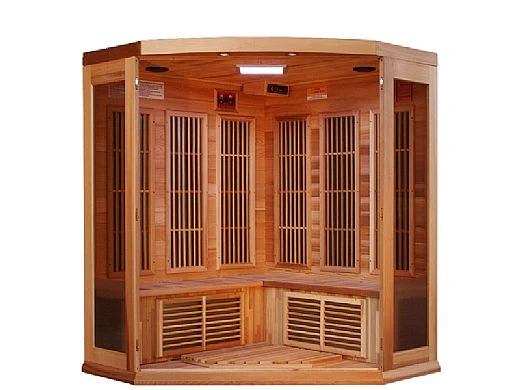 Maxxus 3-Person Corner Near Zero EMF FAR Infrared Sauna – Natural Reforested Canadian Hemlock Red Cedar Premium Home Wellness Haven