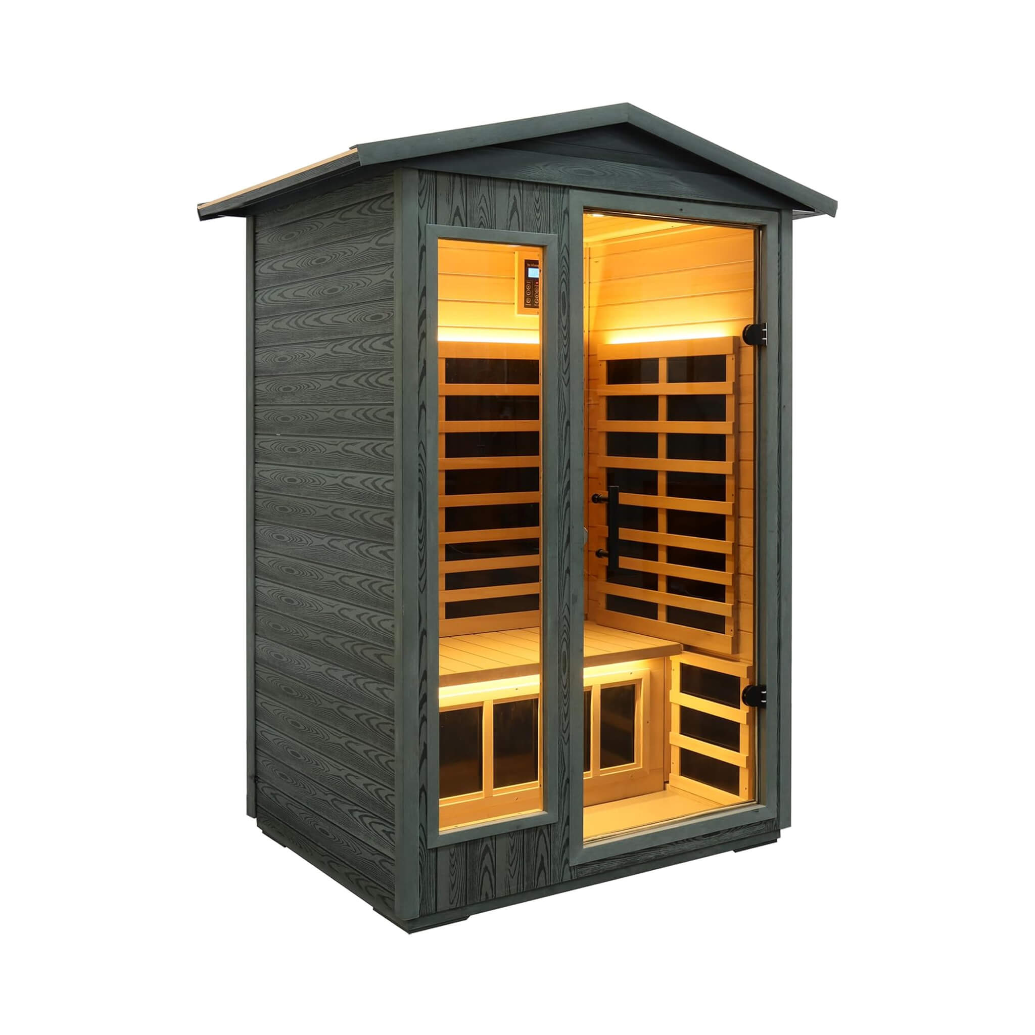 Premium 2-Person Black Carbonized Walnut Low EMF Far Infrared Outdoor Sauna With Bluetooth Audio And LED Lighting
