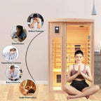 Premium 2-Person Low EMF FAR-Infrared Heat Wood Home Personal Spa Sauna With Ceramic Heaters, 1760W