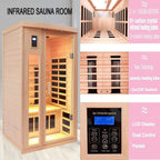 Premium 2-Person Low EMF FAR-Infrared Heat Wood Home Personal Spa Sauna With Ceramic Heaters, 1760W