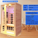 Premium 2-Person Low EMF FAR-Infrared Heat Wood Home Personal Spa Sauna With Ceramic Heaters, 1760W