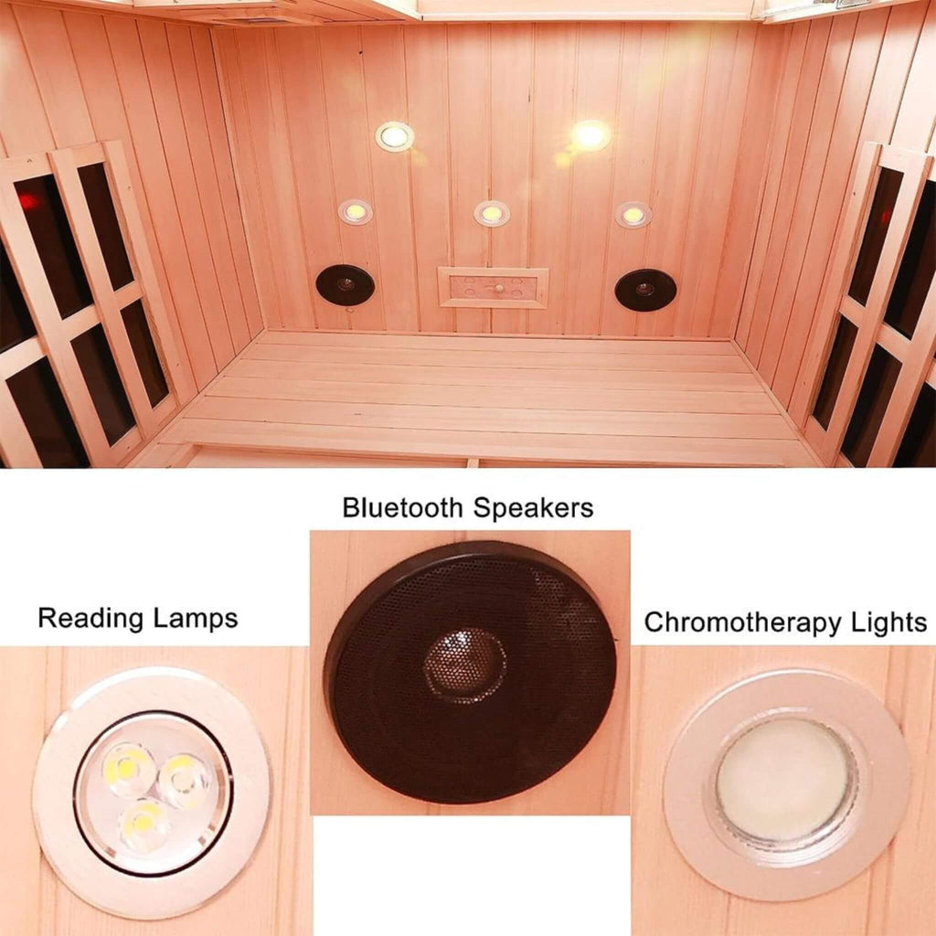 Premium 2-Person Low EMF FAR-Infrared Heat Wood Home Personal Spa Sauna With Ceramic Heaters, 1760W