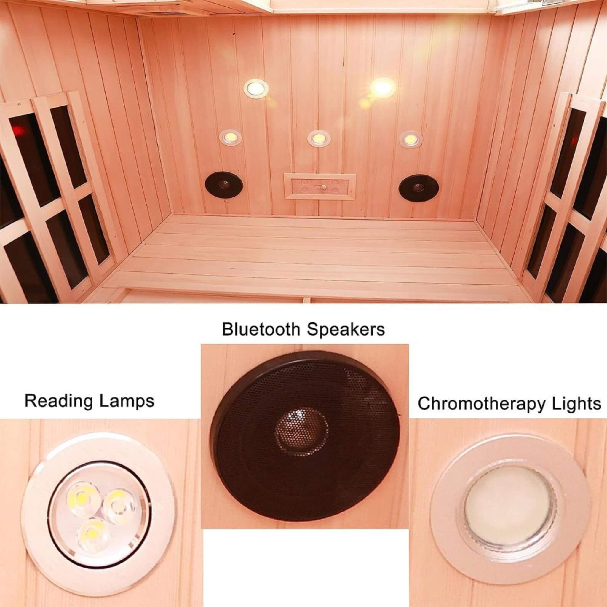 Premium 2-Person Low EMF FAR-Infrared Heat Wood Home Personal Spa Sauna With Ceramic Heaters, 1760W