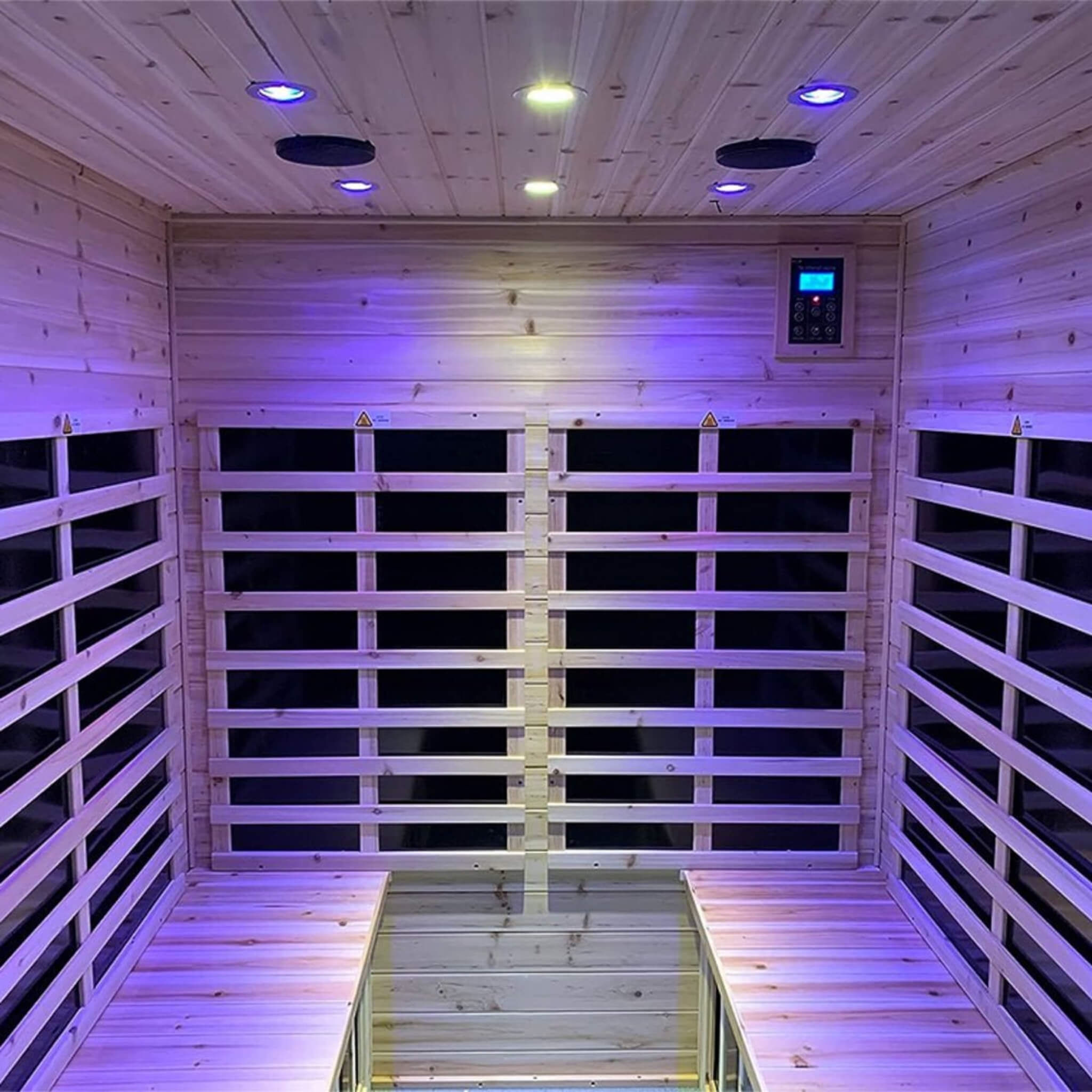Deluxe 4-Person Outdoor Infrared Hemlock Sauna With Bluetooth Speakers & LED Lighting
