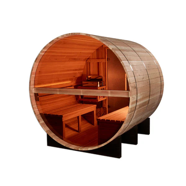 Golden Designs Zurich – 4 person Indoor Traditional Sauna – Hemlock, Touchscreen, Bluetooth, LED Lighting