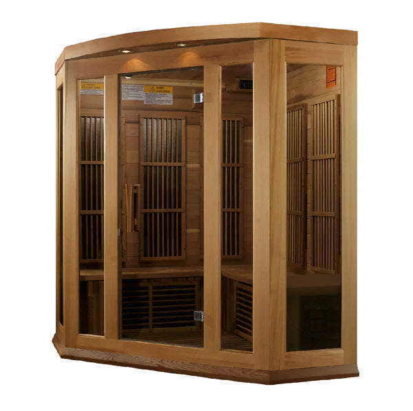 Maxxus 3-Person Corner Near Zero EMF FAR Infrared Sauna – Natural Reforested Canadian Hemlock Red Cedar Premium Home Wellness Haven