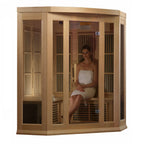 Maxxus 3-Person Corner Near Zero EMF FAR Infrared Sauna – Natural Reforested Canadian Hemlock Red Cedar Premium Home Wellness Haven