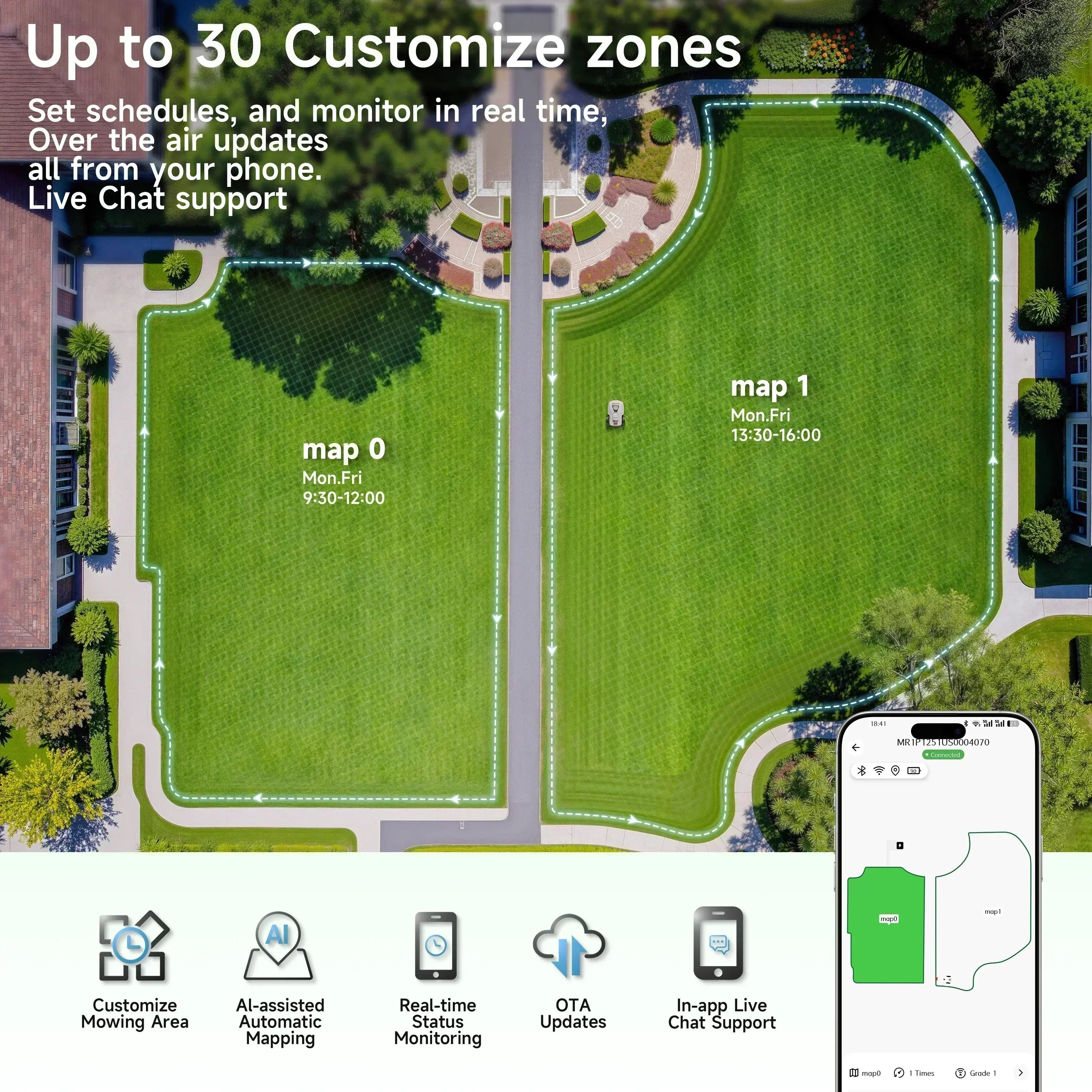 Titan‑100 Robotic Lawn Mower – Perimeter‑Free, Self‑Charging, Ultra‑Quiet Smart Mower for Up to 1.5‑Acre Lawns