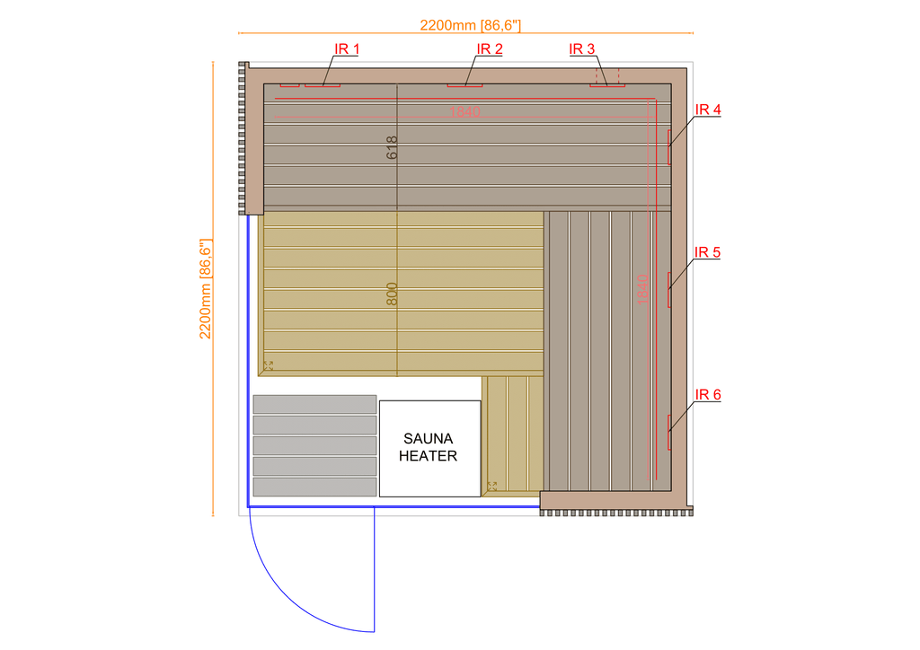 ThermaSol Aalto - Glass and Wood Panels, 3-4 Person, Indoor Sauna