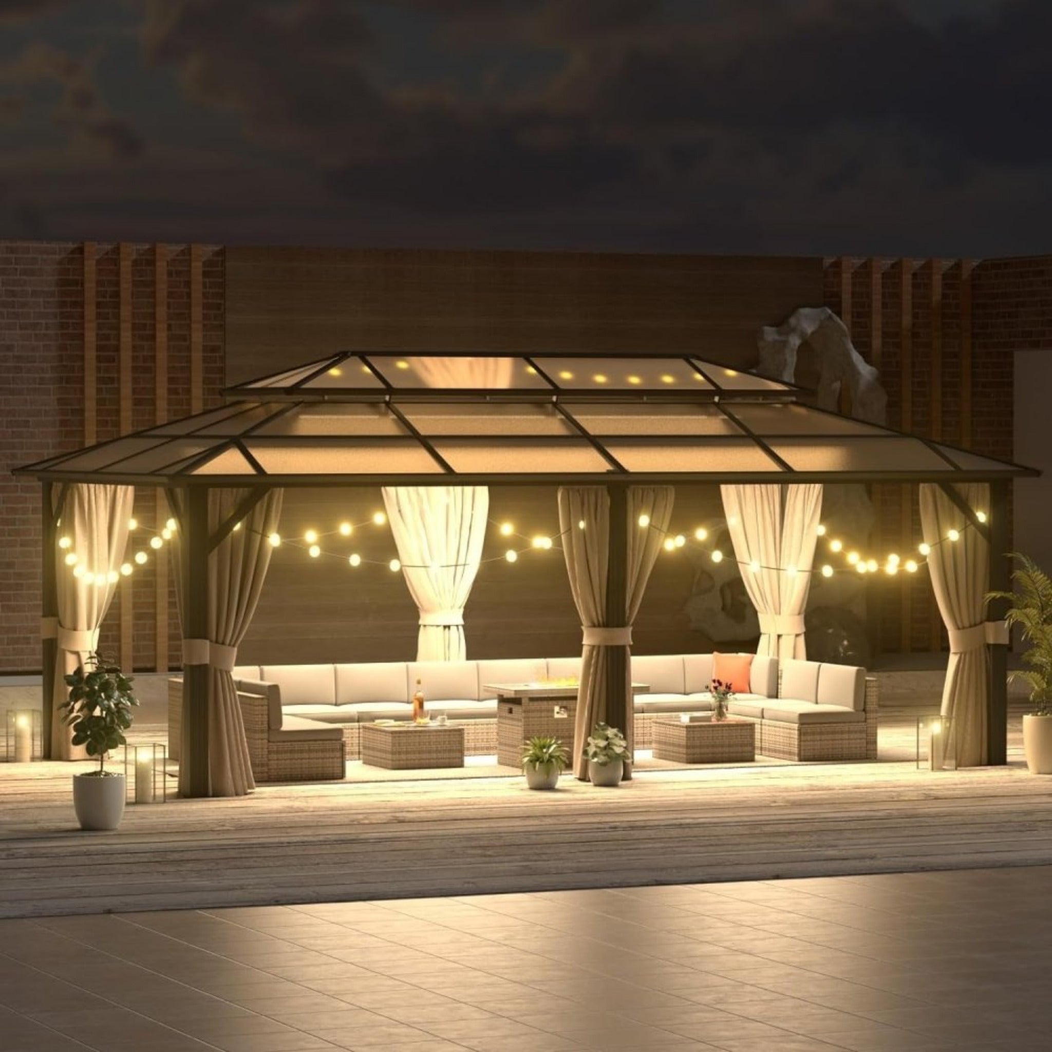 Premium Aluminum Outdoor Polycarbonate Hardtop Gazebo With UV Protection, [12x20FT]  Netting & Curtains (96815273)