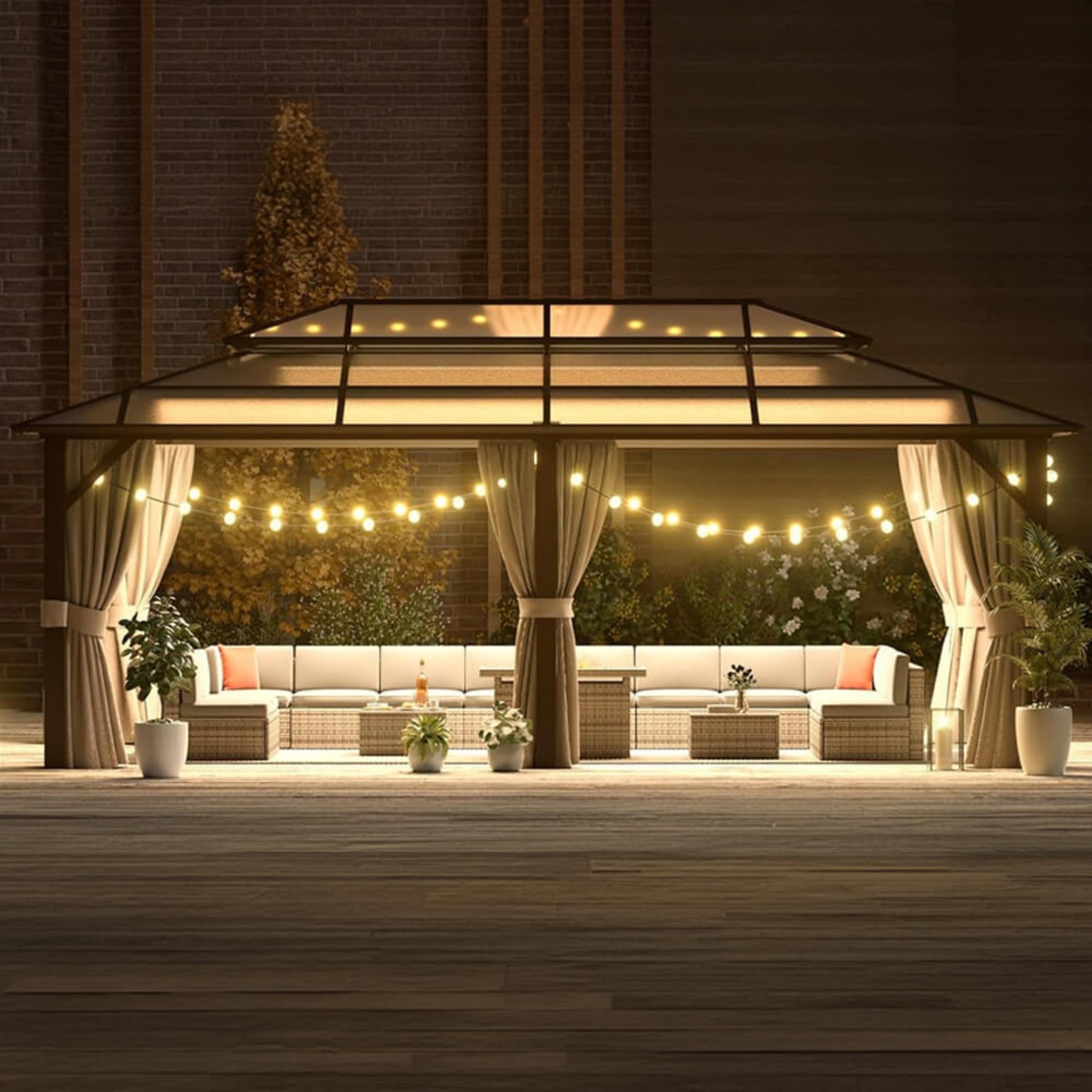 Premium Aluminum Outdoor Polycarbonate Hardtop Gazebo With UV Protection, [12x20FT]  Netting & Curtains (96815273)