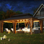 AXN Premium Large Aluminum Hardtop Gazebo W/ Netting, [12x20FT] Privacy Curtains And Wood Grain Finish
