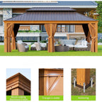 AXN Premium Large Aluminum Hardtop Gazebo W/ Netting, [12x20FT] Privacy Curtains And Wood Grain Finish