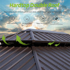 AXN Premium Large Aluminum Hardtop Gazebo W/ Netting, [12x20FT] Privacy Curtains And Wood Grain Finish