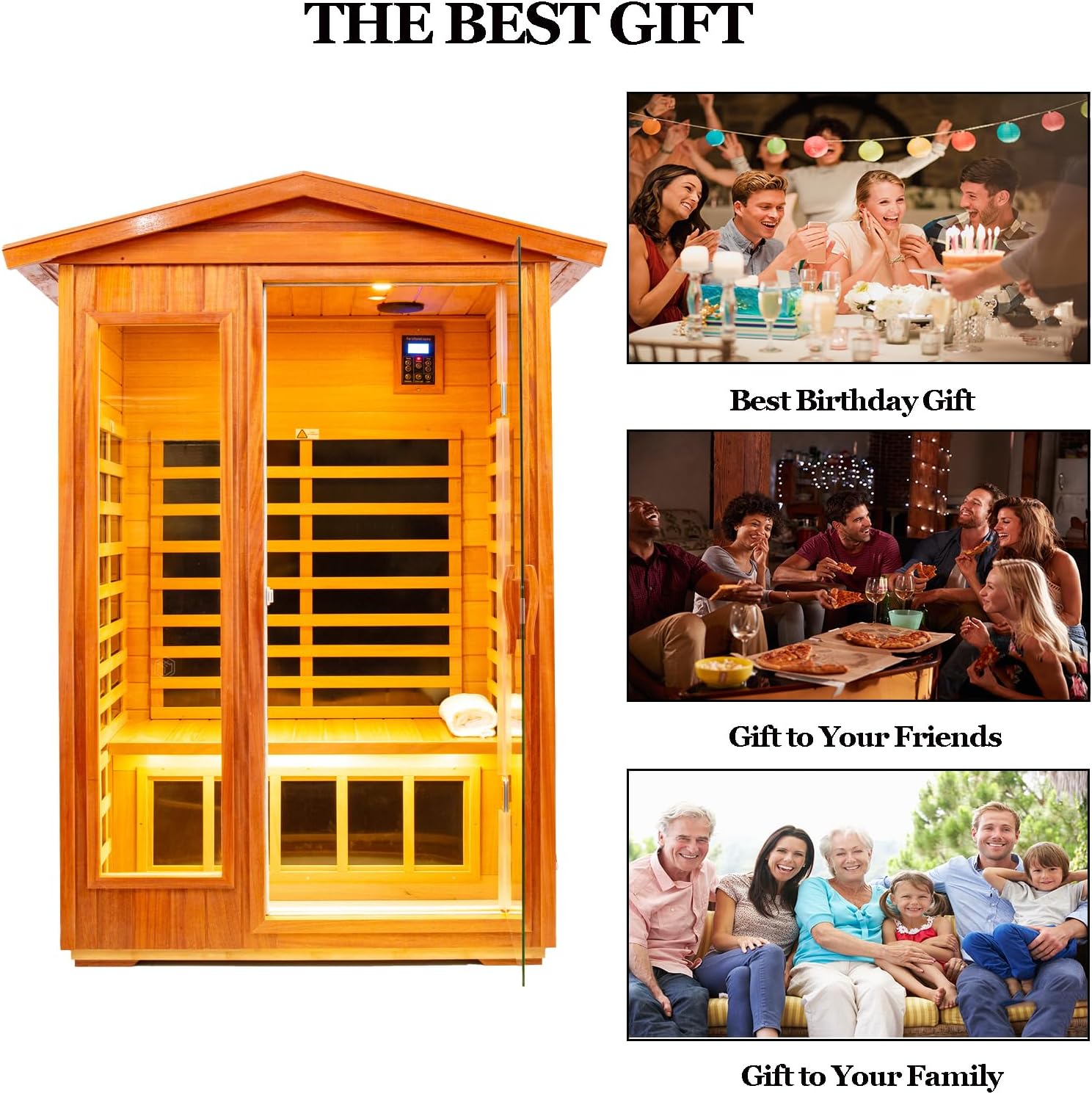 Deluxe 2‑Person Outdoor Mahogany Low EMF FAR Infrared Sauna – Bluetooth Audio & LED Chromotherapy