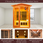 Deluxe 2‑Person Outdoor Mahogany Low EMF FAR Infrared Sauna – Bluetooth Audio & LED Chromotherapy