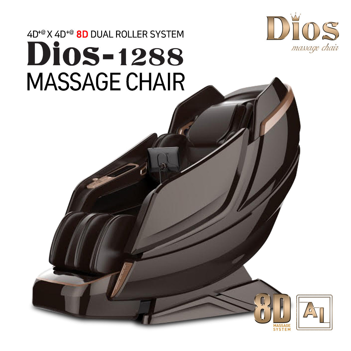Dios Massage Chair 8D AI Dual Air Tech Touch Roller SL-track with Brain Relaxation Program Dios-1288 Black