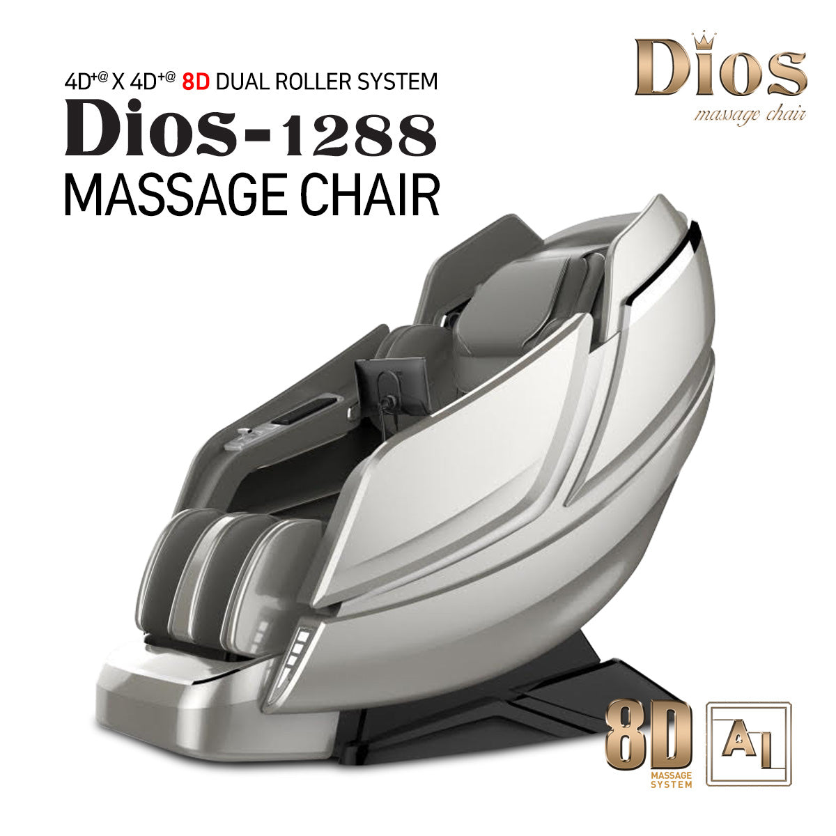 Dios Massage Chair 8D AI Dual Air Tech Touch Roller SL-track with Brain Relaxation Program Dios-1288 Black