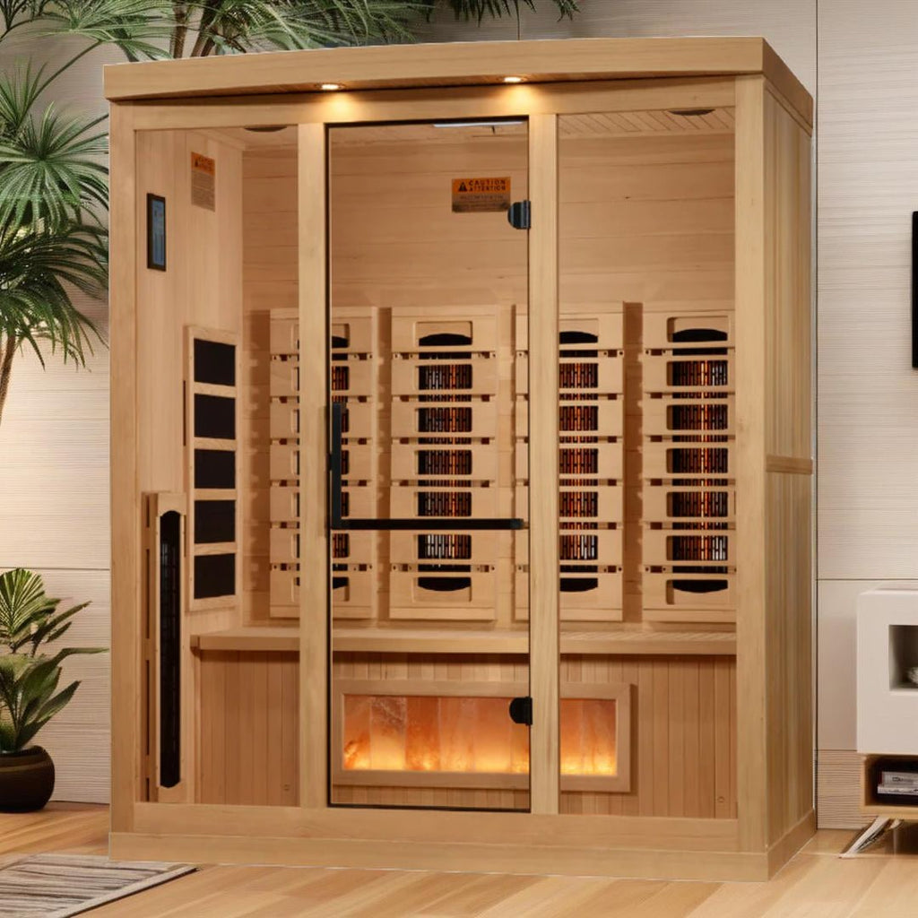 Golden Designs 4-Person Full Spectrum Near Zero EMF FAR Infrared Sauna with Himalayan Salt – Canadian Hemlock