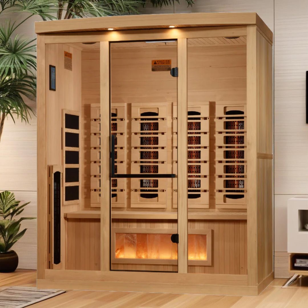 Golden Designs 4-Person Full Spectrum Near Zero EMF FAR Infrared Sauna with Himalayan Salt – Canadian Hemlock
