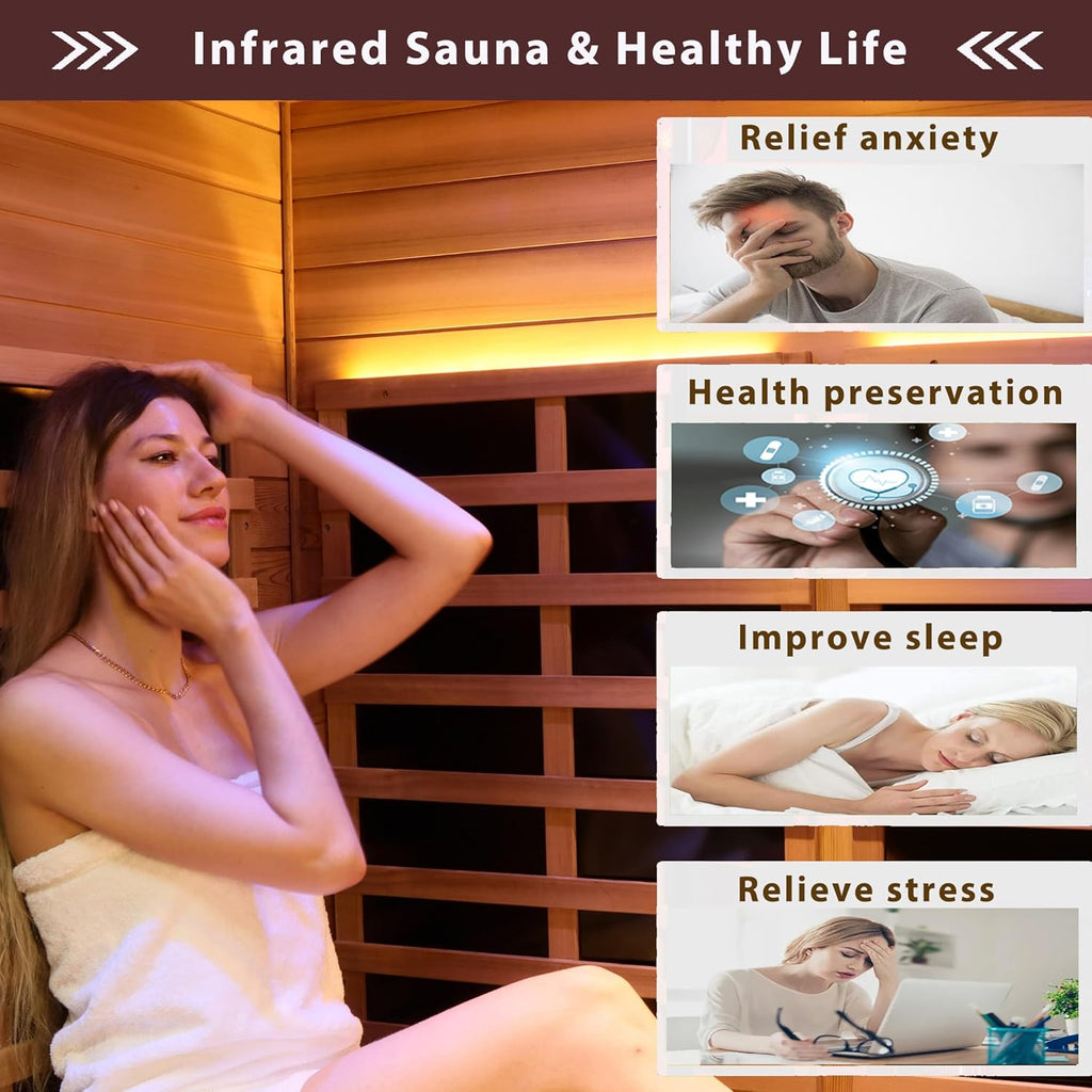 Deluxe 2‑Person Outdoor Mahogany Low EMF FAR Infrared Sauna – Bluetooth Audio & LED Chromotherapy