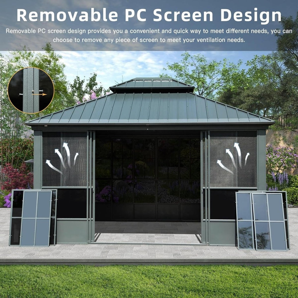 Large Heavy Duty All-Season Steel Top Aluminum Double Roof Backyard Gazebo 12x14FT