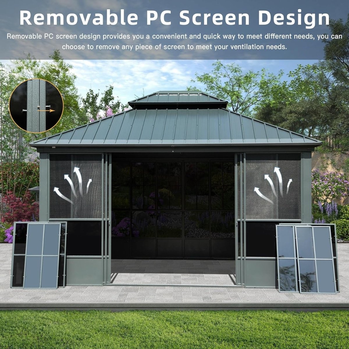 Large Heavy Duty All-Season Steel Top Aluminum Double Roof Backyard Gazebo 12x14FT
