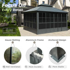 Large Heavy Duty All-Season Steel Top Aluminum Double Roof Backyard Gazebo 12x14FT