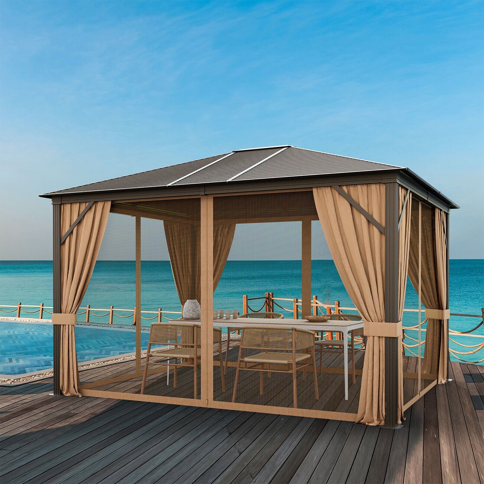Premium Outdoor Hardtop Patio Gazebo W/ Galvanized Steel Top & Aluminum Frame [10x12FT]