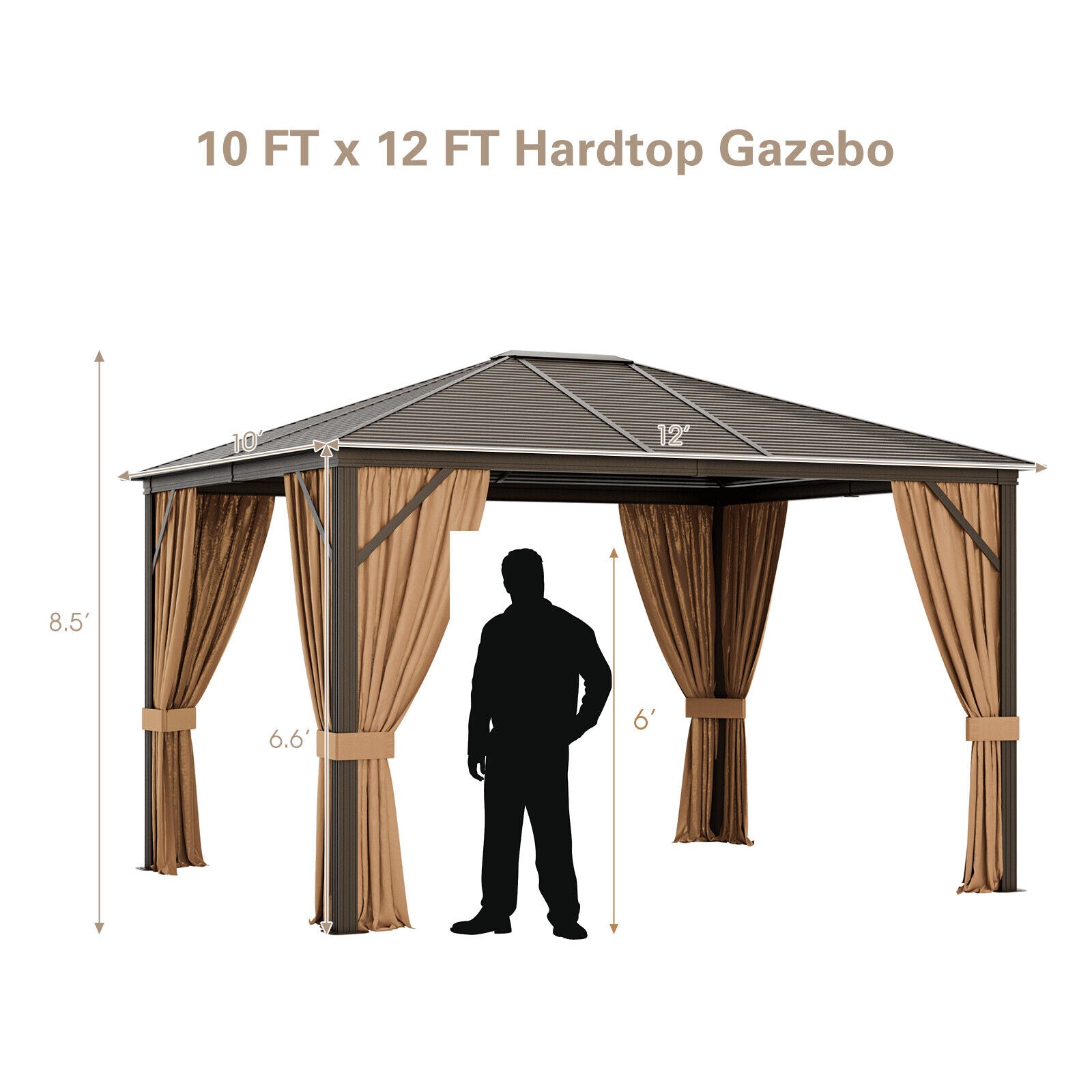 Premium Outdoor Hardtop Patio Gazebo W/ Galvanized Steel Top & Aluminum Frame [10x12FT]