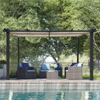 Large Outdoor Patio Pergola With Canopy & Retractable Sun Shades, Beige