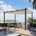 Large Outdoor Patio Pergola With Canopy & Retractable Sun Shades, Beige