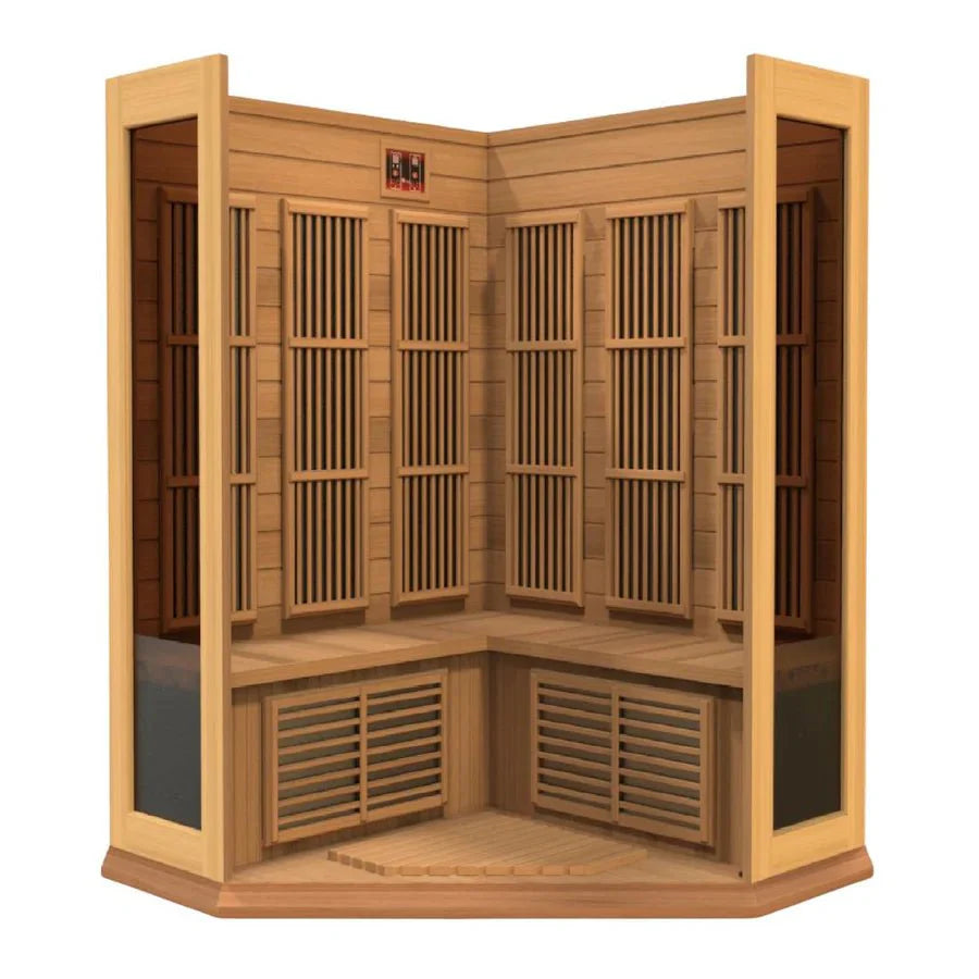 Maxxus 3-Person Corner Low EMF Far Infrared Sauna - Canadian Red Cedar Luxurious Home Wellness Oasis