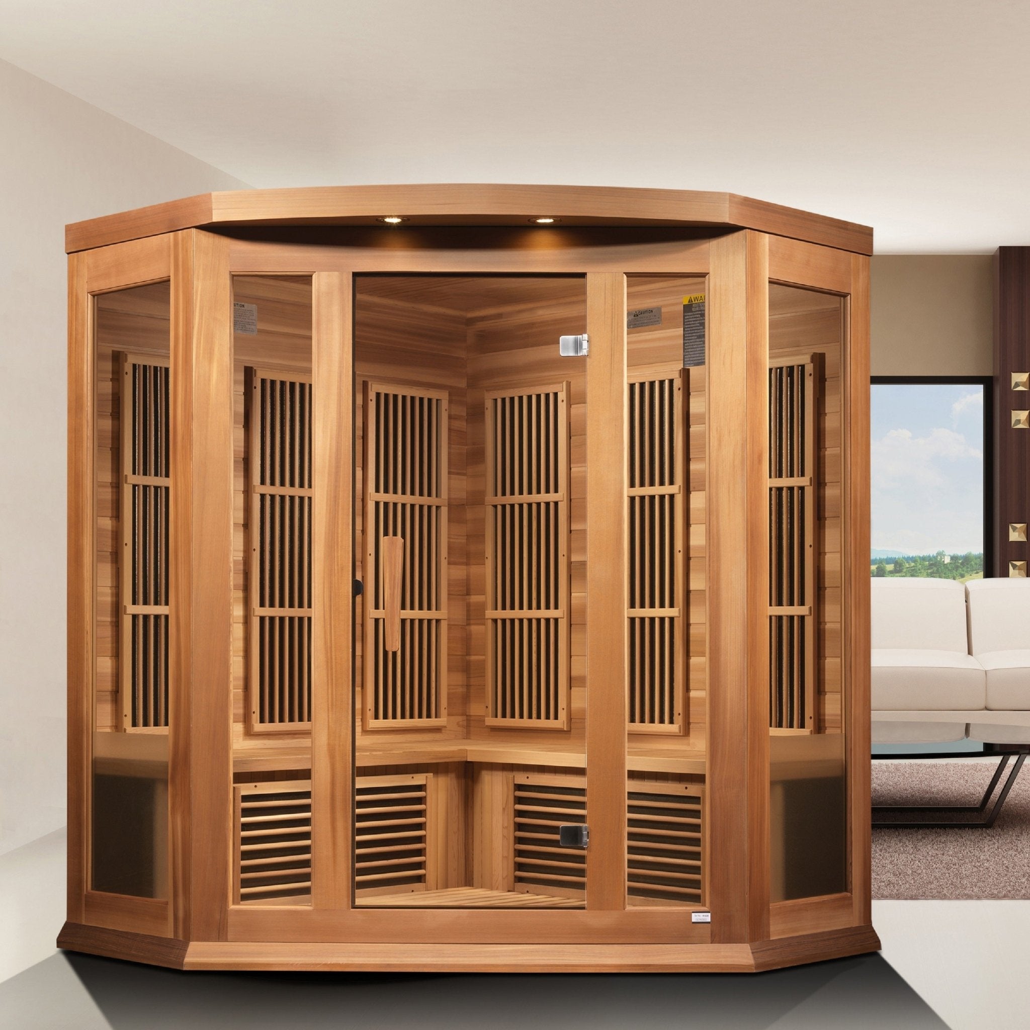 Maxxus 3-Person Corner Low EMF Far Infrared Sauna - Canadian Red Cedar Luxurious Home Wellness Oasis