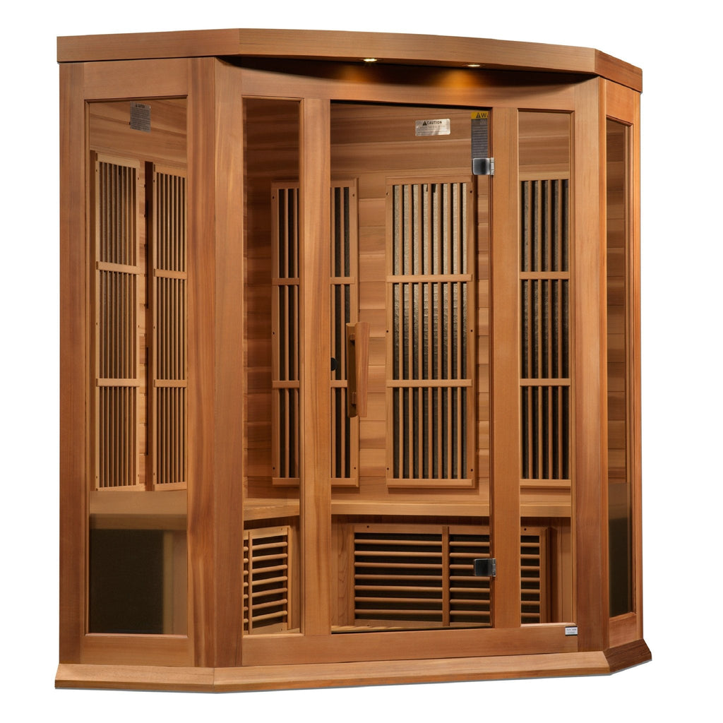 Maxxus 3-Person Corner Low EMF Far Infrared Sauna - Canadian Red Cedar Luxurious Home Wellness Oasis
