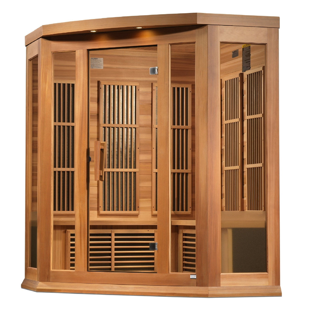 Maxxus 3-Person Corner Low EMF Far Infrared Sauna - Canadian Red Cedar Luxurious Home Wellness Oasis