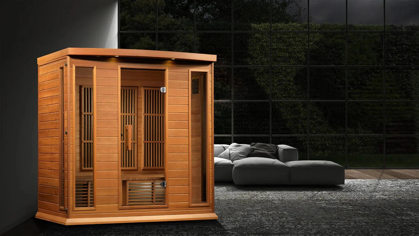 Maxxus "Chaumont Edition" FAR Infrared Sauna Corner Unit - 4 Person, Low EMF, Red Cedar