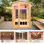 Premium 2-Person Indoor Outdoor Low EMF FAR-Infrared Hemlock Wood Personal Home Sauna Spa, 1750W