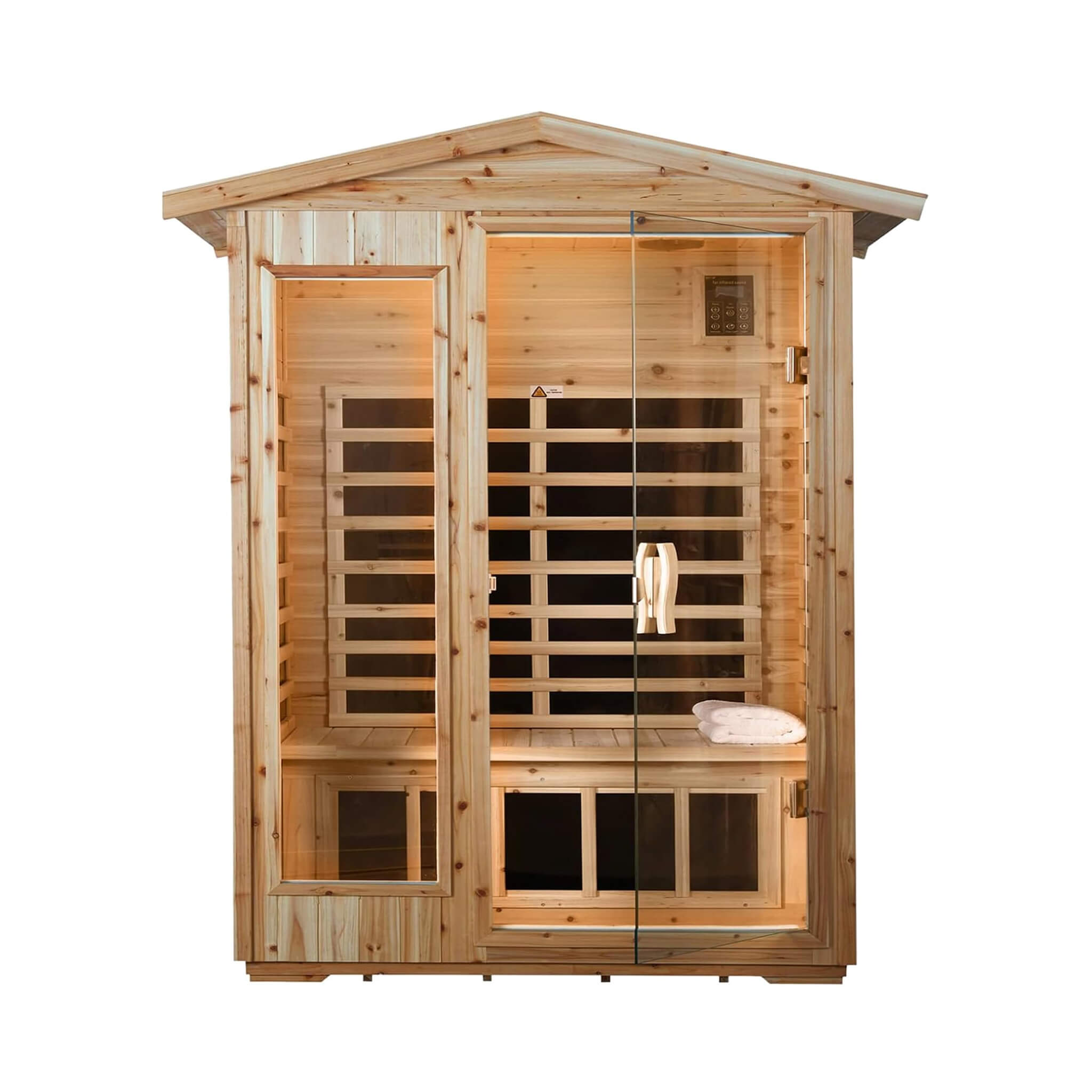 Premium 2-Person Indoor Outdoor Low EMF FAR-Infrared Hemlock Wood Personal Home Sauna Spa, 1750W